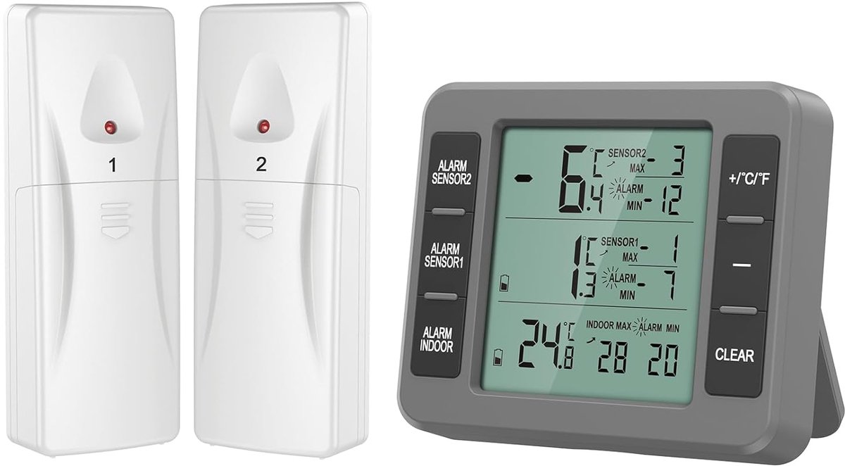 Digitale Koelkastthermometer met 2 Draadloze Sensoren en LCD-Display - Temperatuuralarm