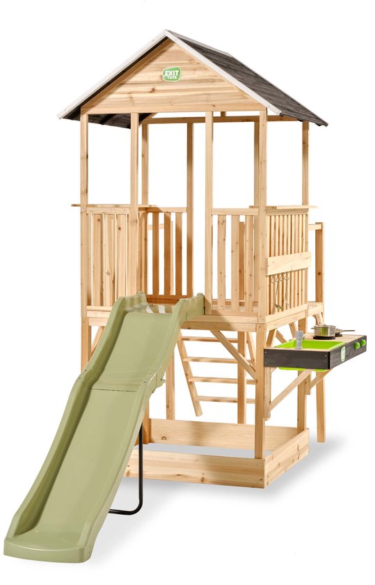 EXIT Panorama 550 Houten Speelhuis - met Glijbaan & Speelkeuken & Zandbak - Speelhuisje voor Buiten - FSC Hout - Kinderen