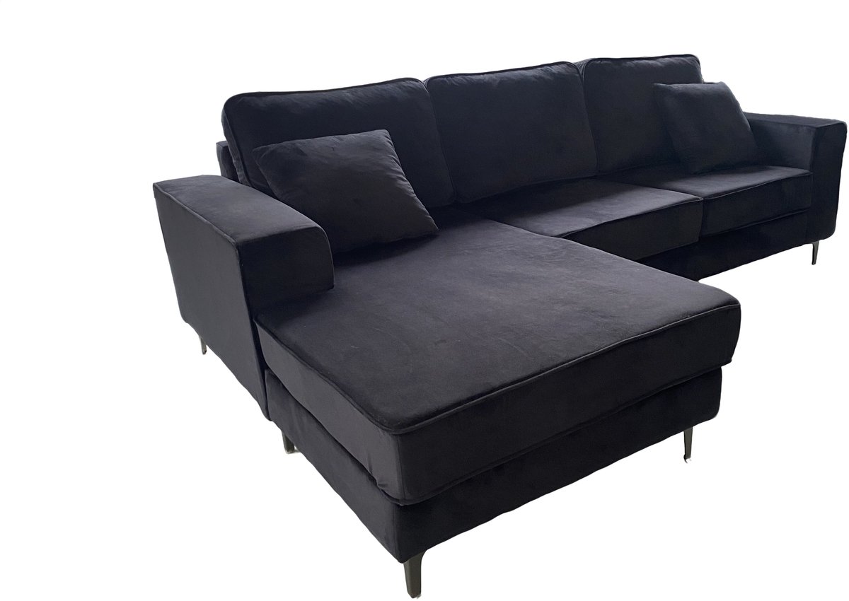 Hoekbank Jerdy zwart velvet bankstel 235cm links loungebank hoeksalon zetel