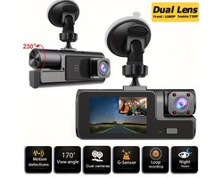 Dashcam voor in de auto met dubbele opnamefunctie voor en achter | Camera aan de voorzijde 1080P & ingebouwde camera 720P, 170° groothoek, nachtzicht, compacte dashcam, geschikt voor auto's, 24-uurs parkeerbewaking,