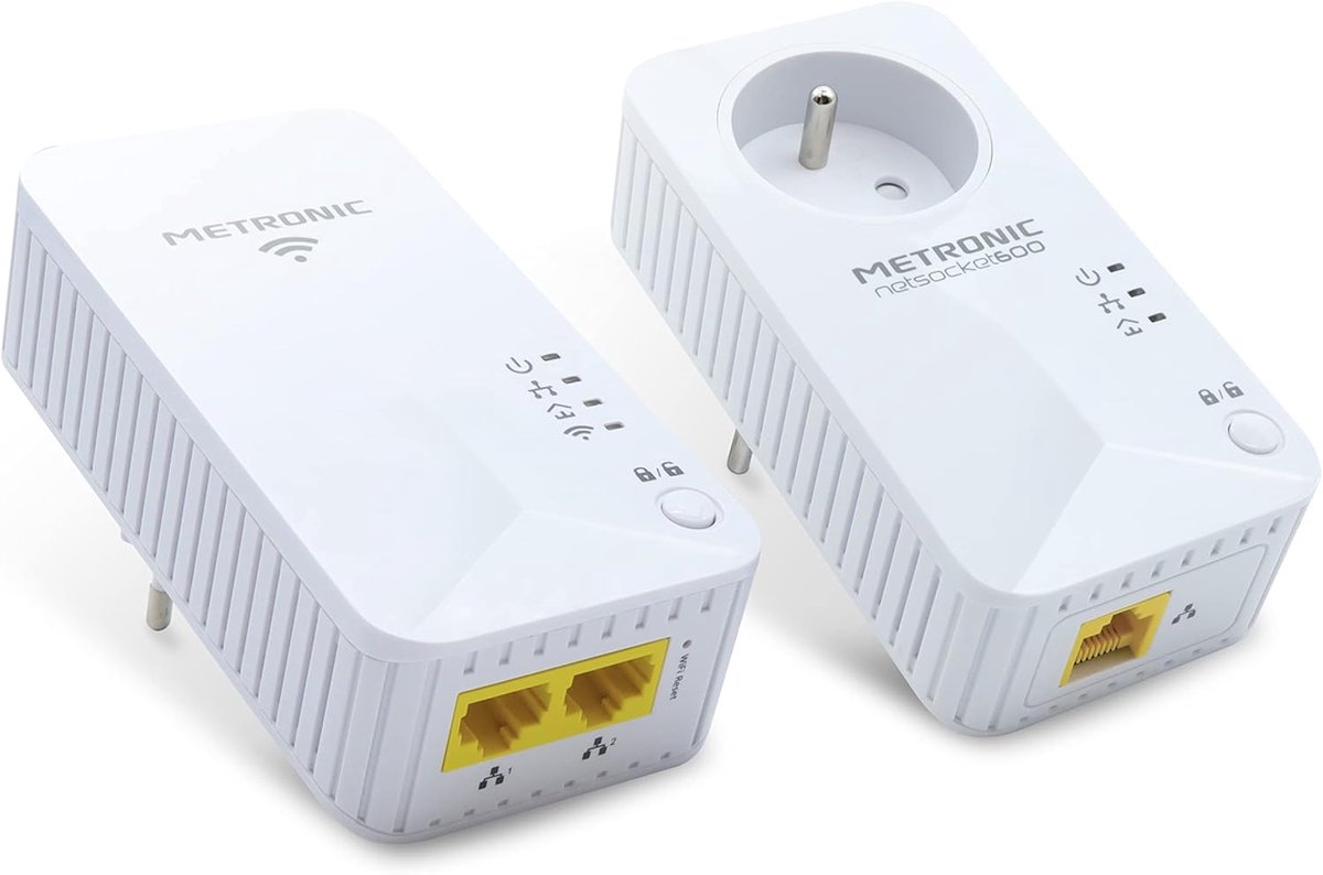 WiFi Powerline Adapter met Stopcontact - 600 Mbit/s Snelheid - 3x Ethernet Poort