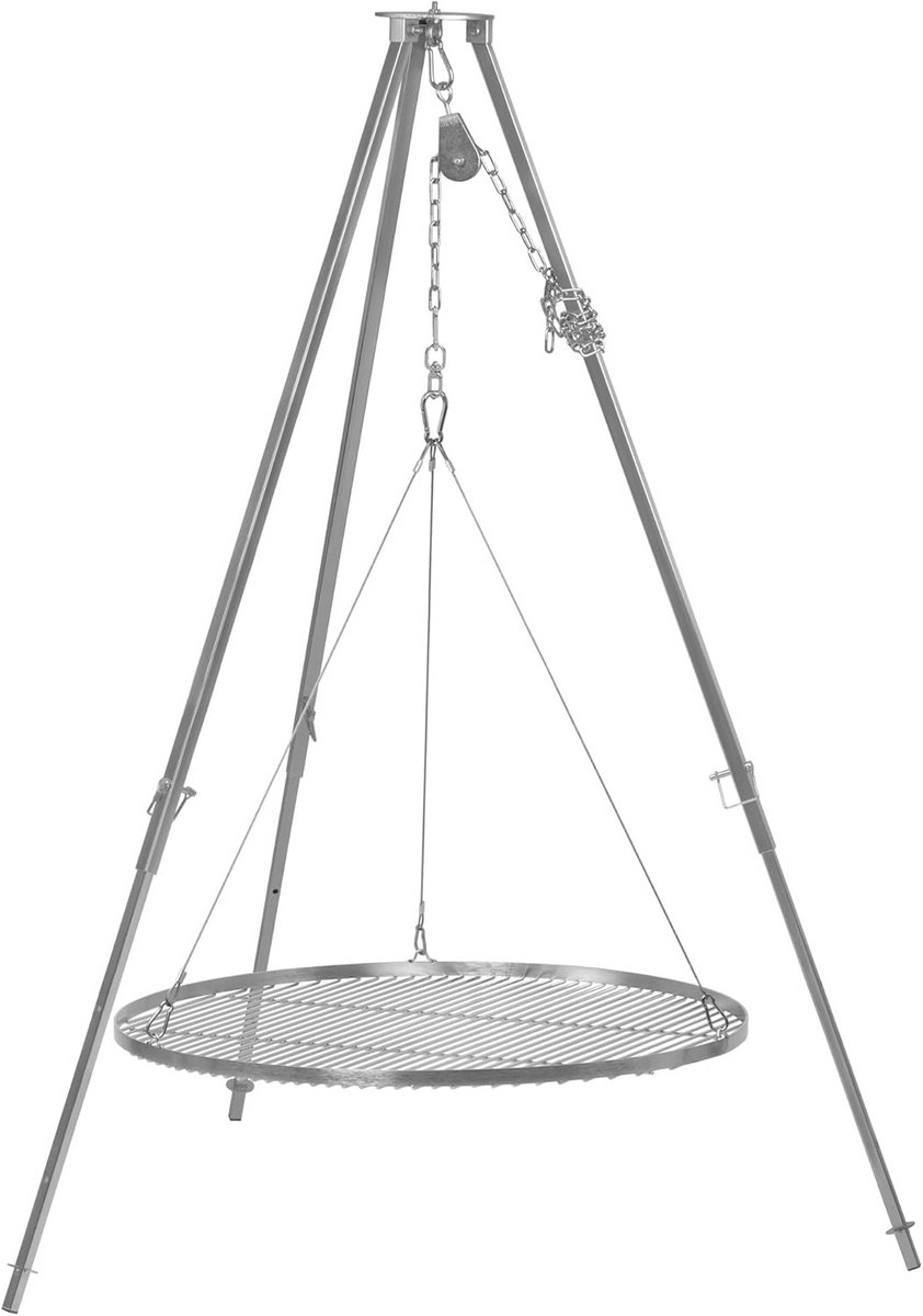 In hoogte Verstelbare Statief Grill Set met RVS Roosterschijf Ø80 cm - Vuurplaats BBQ