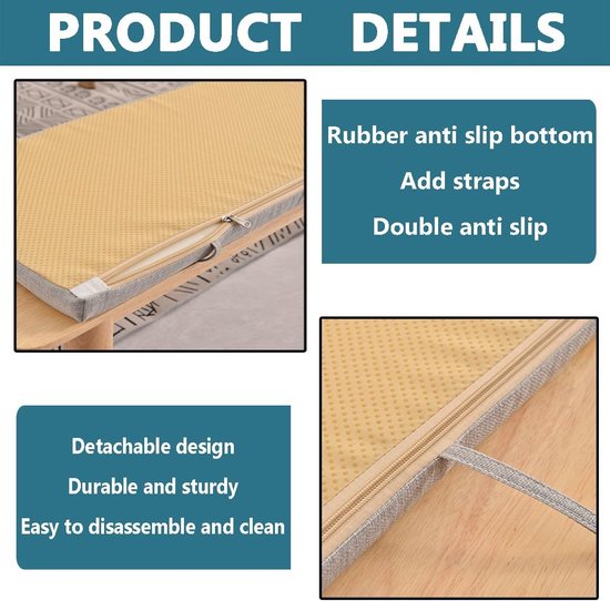 Productdetails: een geel kussen met antislip onderkant, rits en banden. Afneembaar en duurzaam.