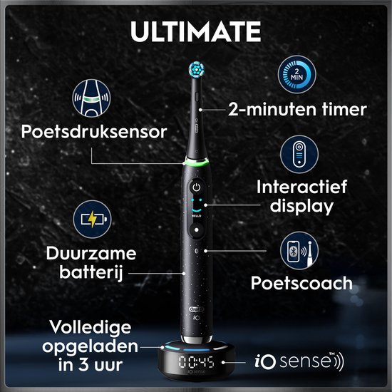 Oral-B iO 10 Elektrische Tandenborstel - Zwart - inclusief Oplaadreisetui en Opzetborstelhouder