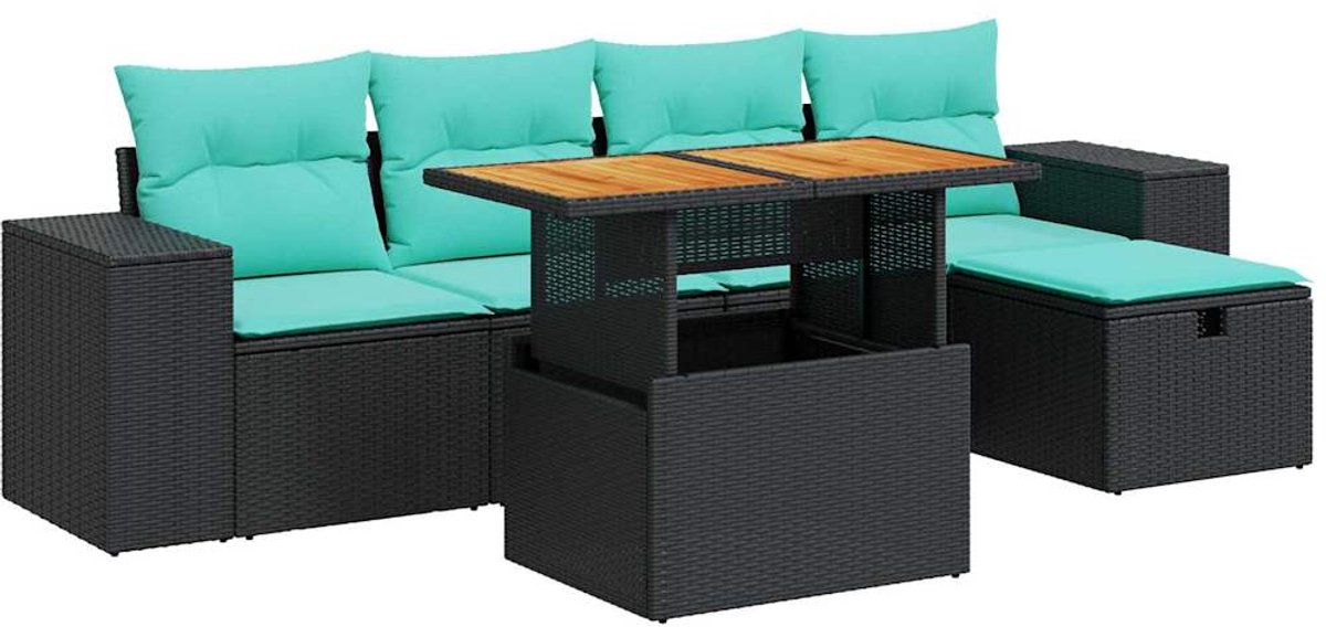 vidaXL 6-delige - Loungeset - met - kussens - poly - rattan - acacia - bruin zwart