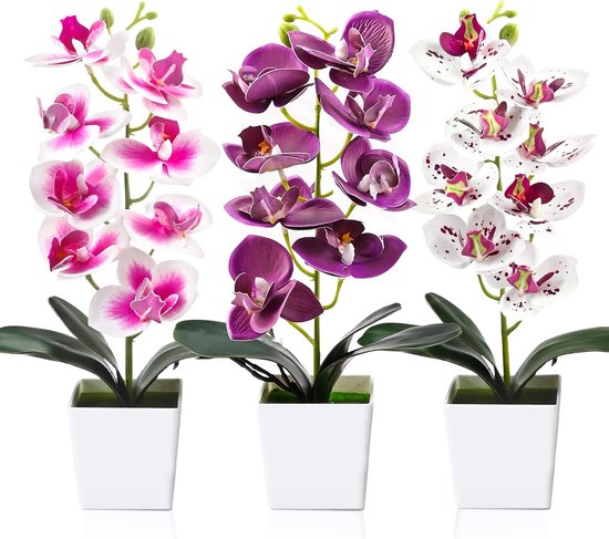Set van 3 Kunstorchideeën Phalaenopsis 30 cm - Realistische Decoratieve Kunstbloemen in Pot
