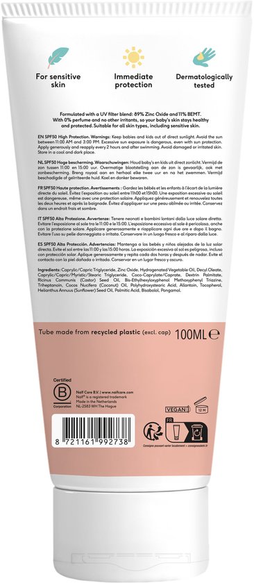 Naïf Minerale Zonnebrand - Zonnebrandcrème - SPF50 - Zonder Parfum - Hoge UVA/UVB Bescherming - 2x100ml