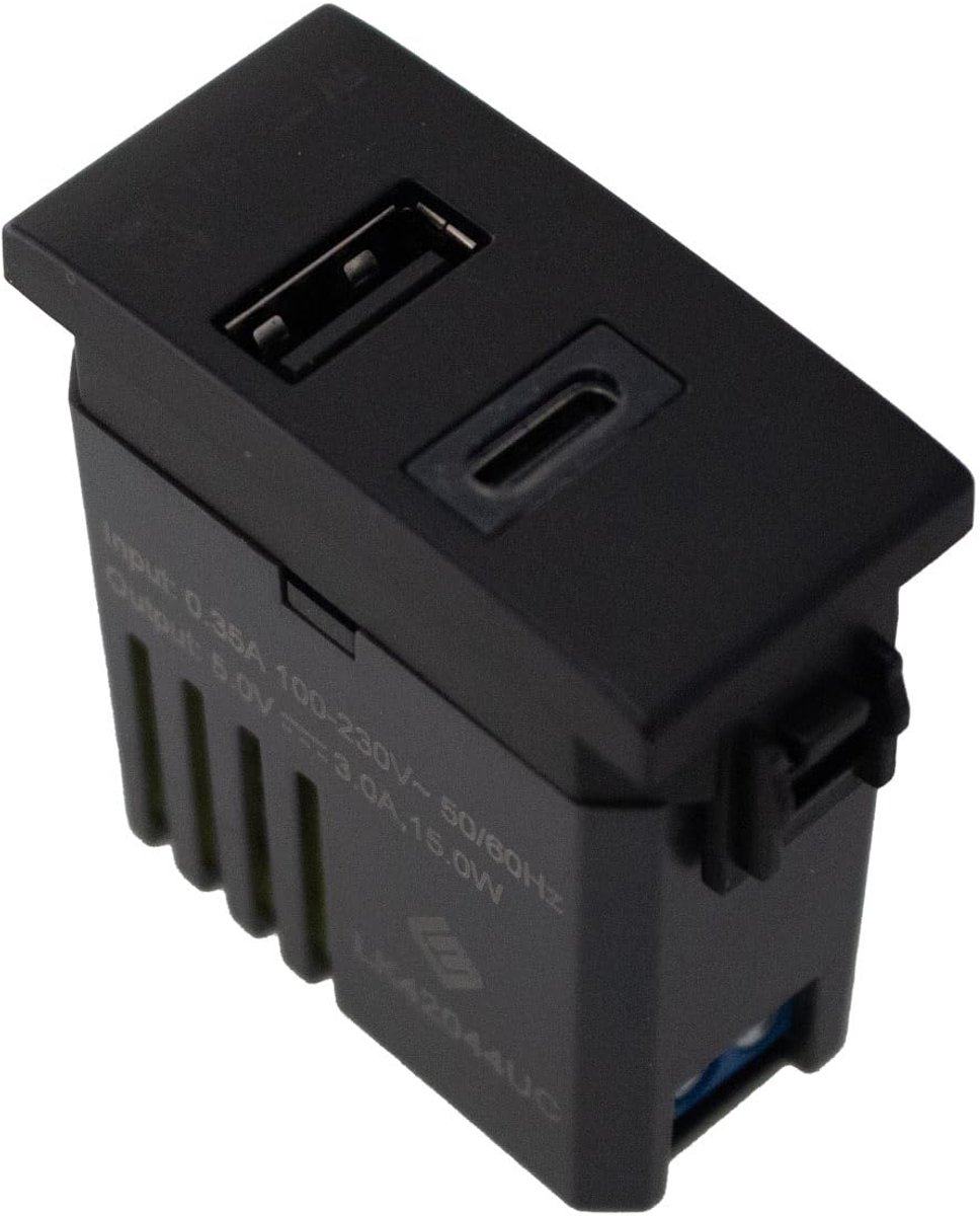 Dubbele USB Oplader met 2 Poorten (USB-A + USB-C) - Zwart