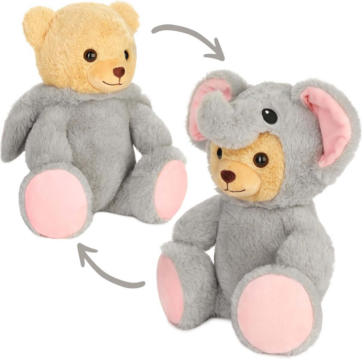 Zachte Teddy Olifant Knuffel 25 cm met Verwijderbare Dierenkap - Cadeau voor Kinderen