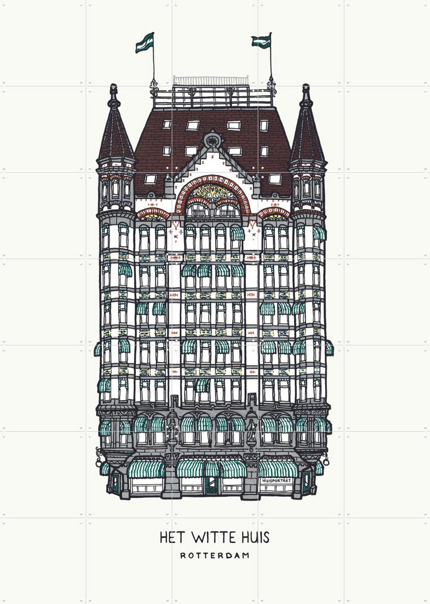 IXXI Het Witte Huis, Huisportret & Kunst in Kaart - 100 x 140 cm - Gratis ophangtool - Grote wanddecoratie en posters - Illustraties, Vintage, Line