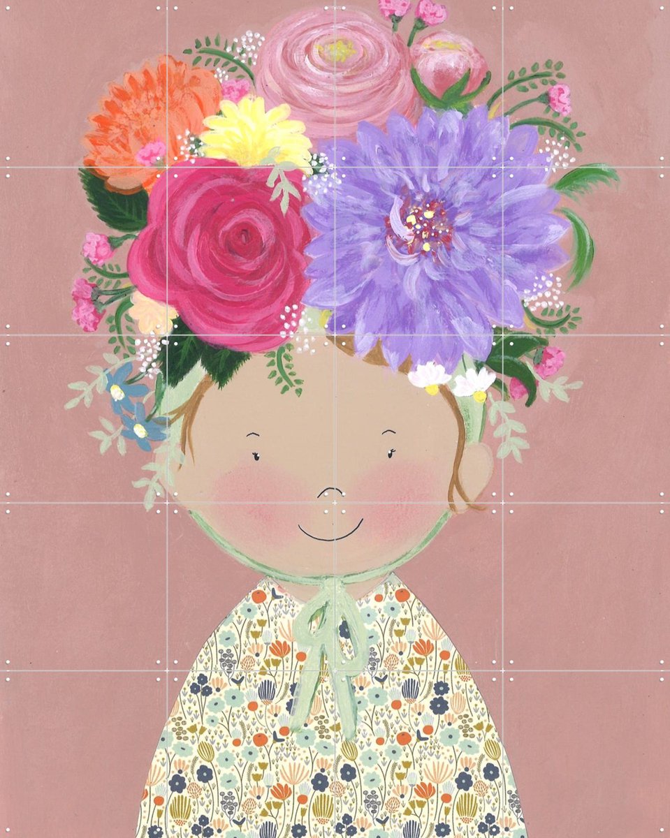 IXXI Bloemenkind, Desirée van Hattem - 80 x 100 cm - Gratis ophangtool - Grote wanddecoratie en posters - Cartoonesk, Speels, Illustraties, Kleurrijk