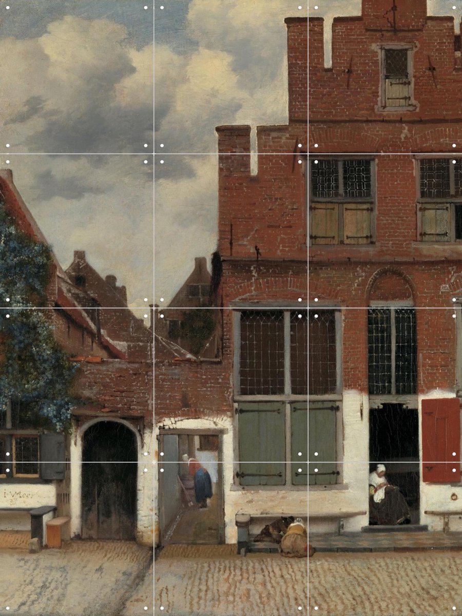 IXXI Gezicht op huizen in Delft, Johannes Vermeer & Rijksmuseum - 60 x 80 cm - Gratis ophangtool - Grote wanddecoratie en posters - Olieverf
