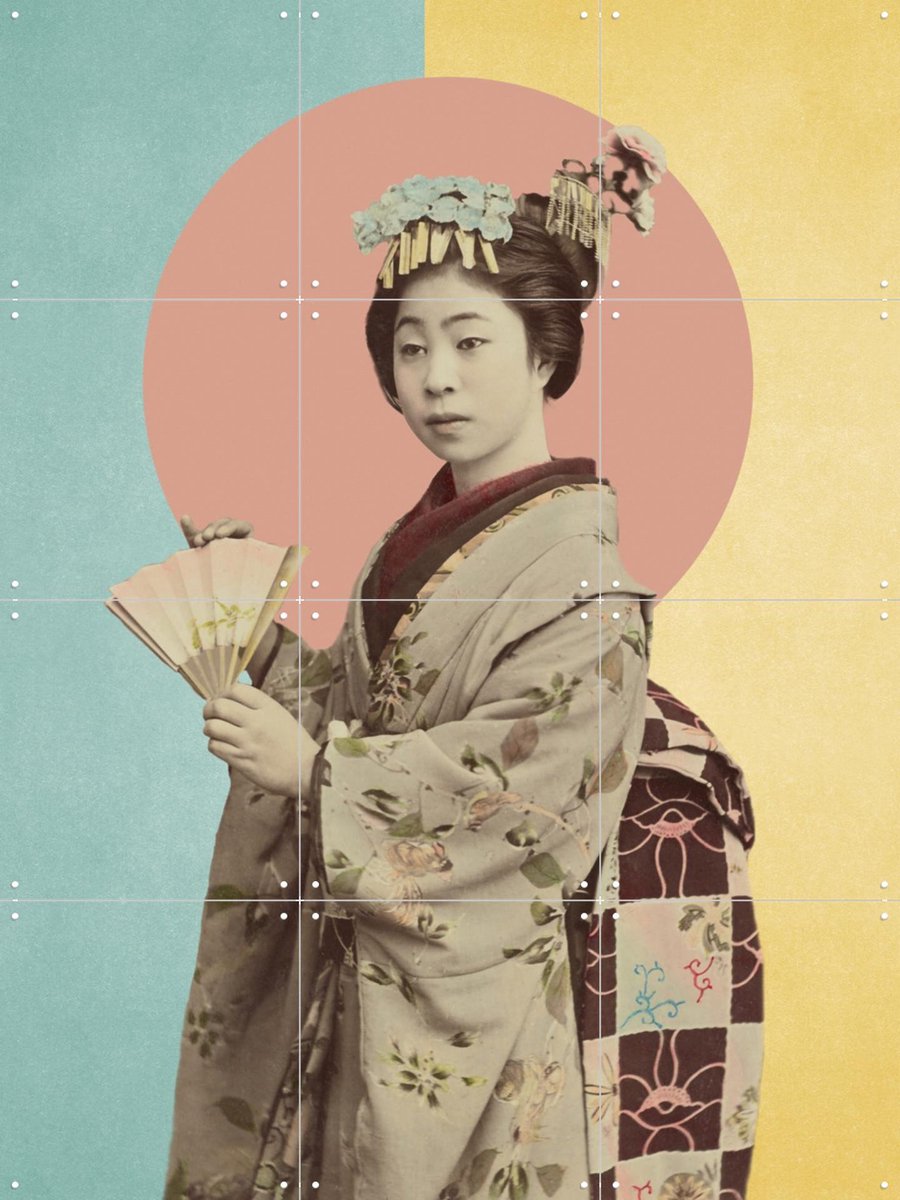 IXXI Young Woman with Fan, Marja van den Hurk - 60 x 80 cm - Gratis ophangtool - Grote wanddecoratie en posters - Ukiyo-e, Fotografie, Vintage