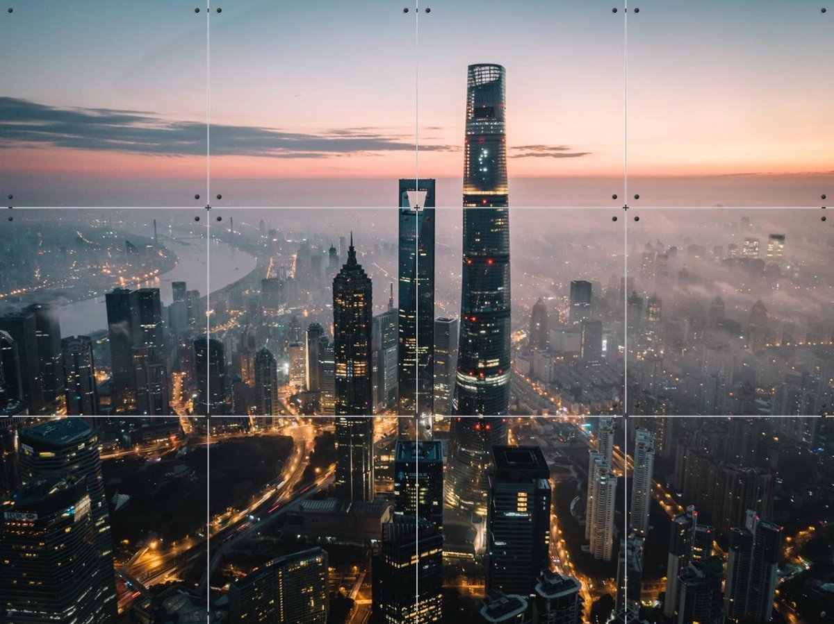 IXXI Aerial View of the Lujiazui Skyline China, Tristan Zhou - 80 x 60 cm - Gratis ophangtool - Grote wanddecoratie en posters - Fotografie, Mancave