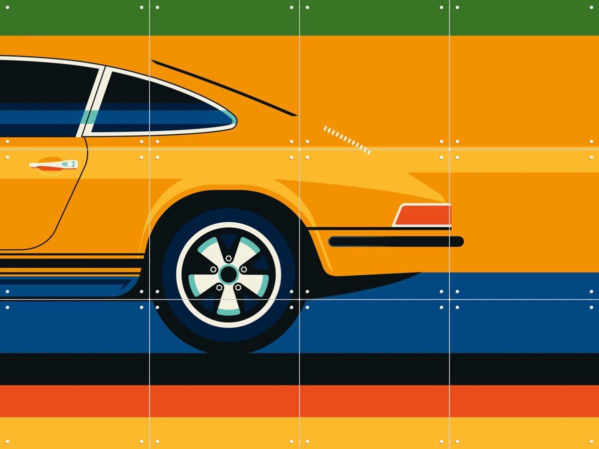 IXXI Orange Sports Car Side Back, Bo Lundberg - 80 x 60 cm - Gratis ophangtool - Grote wanddecoratie en posters - Pop art, Geometrische Kunst