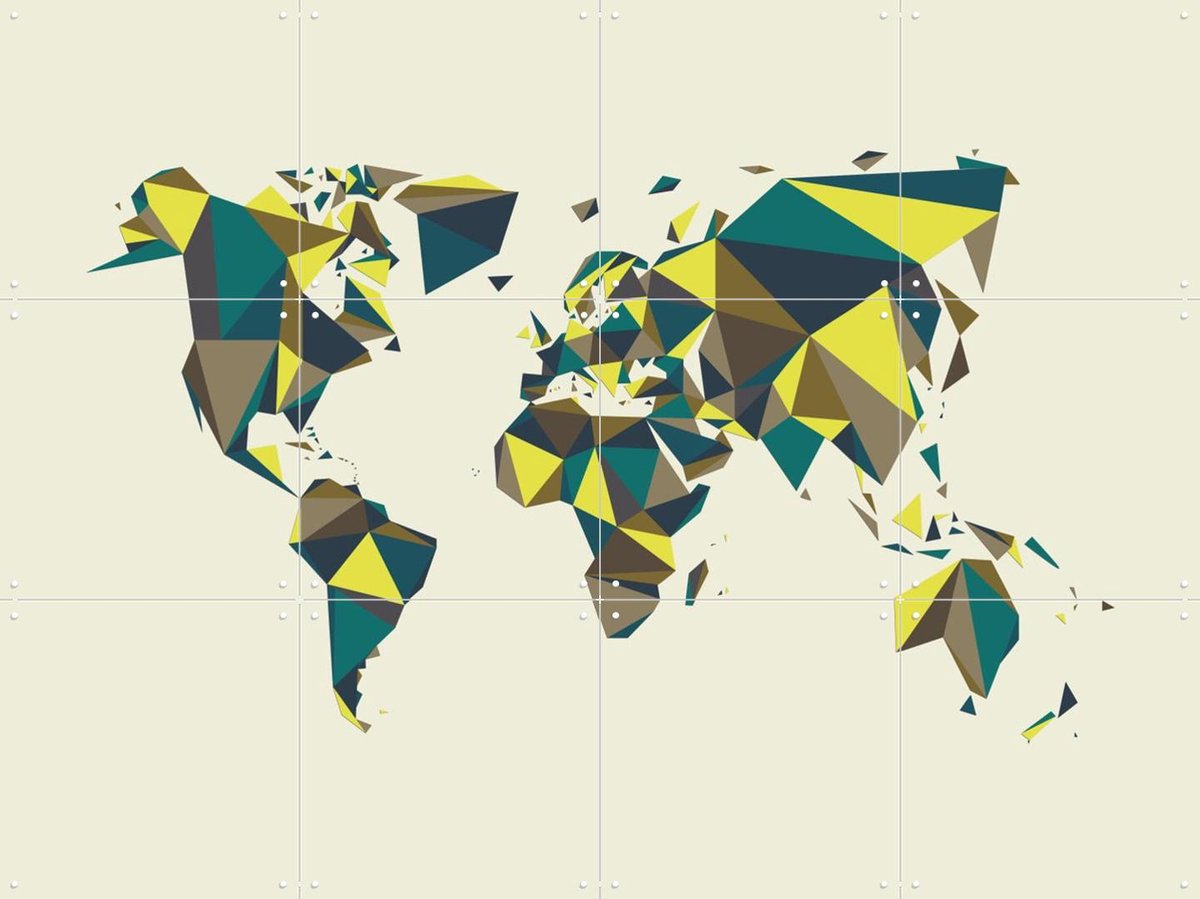 IXXI World Map 3D Spring, Kunst in Kaart - 80 x 60 cm - Gratis ophangtool - Grote wanddecoratie en posters - Digitale Kunst, Grafisch Ontwerp