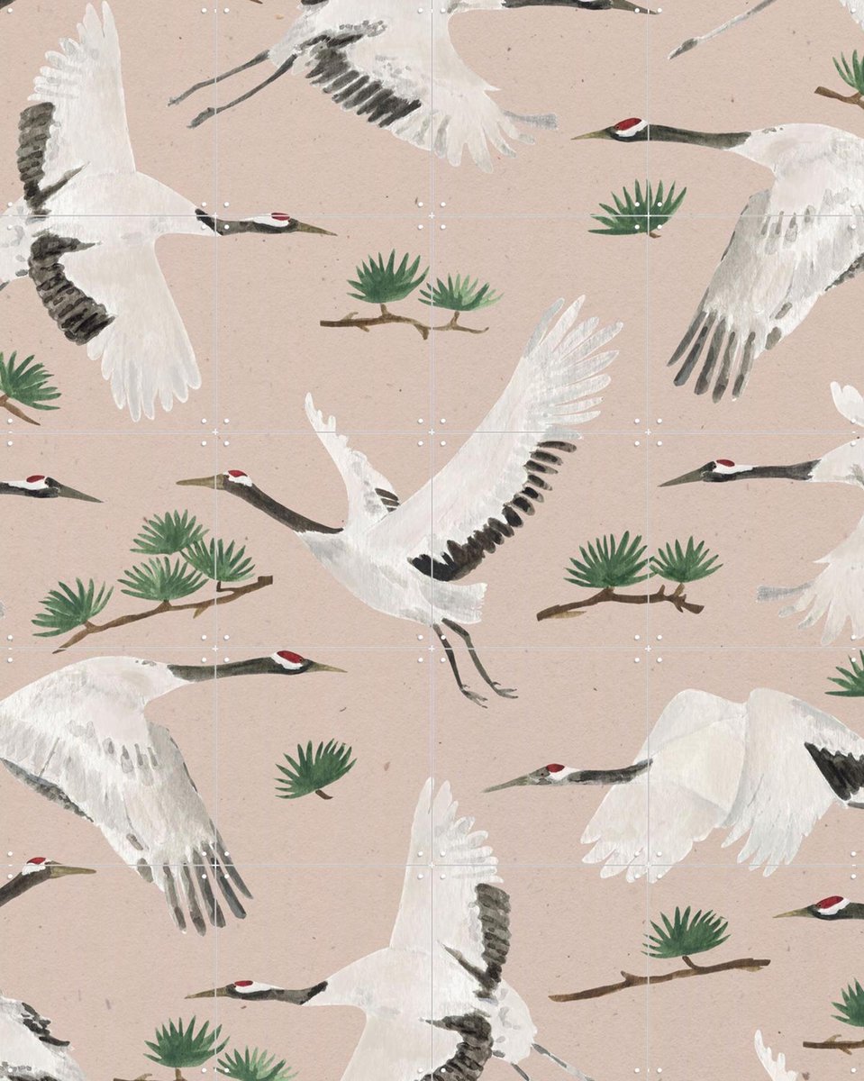 IXXI Cranes Pink, Isabelle Vandeplassche & Rijksmuseum 2.0 - 80 x 100 cm - Gratis ophangtool - Grote wanddecoratie en posters - Illustraties
