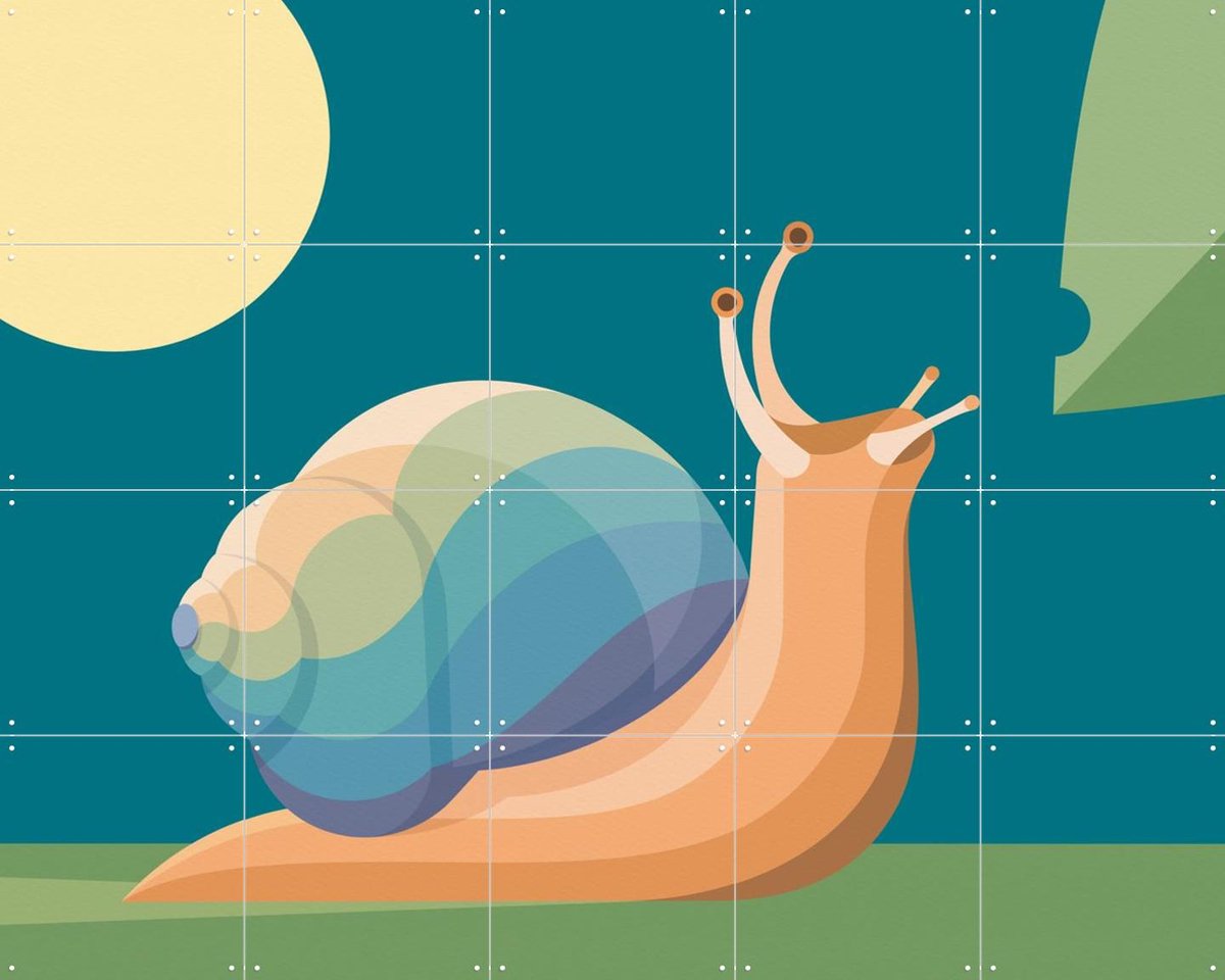 IXXI Slak, Elke Uijtewaal - 100 x 80 cm - Gratis ophangtool - Grote wanddecoratie en posters - Speels, Cartoonesk, Illustraties, Grafisch Ontwerp