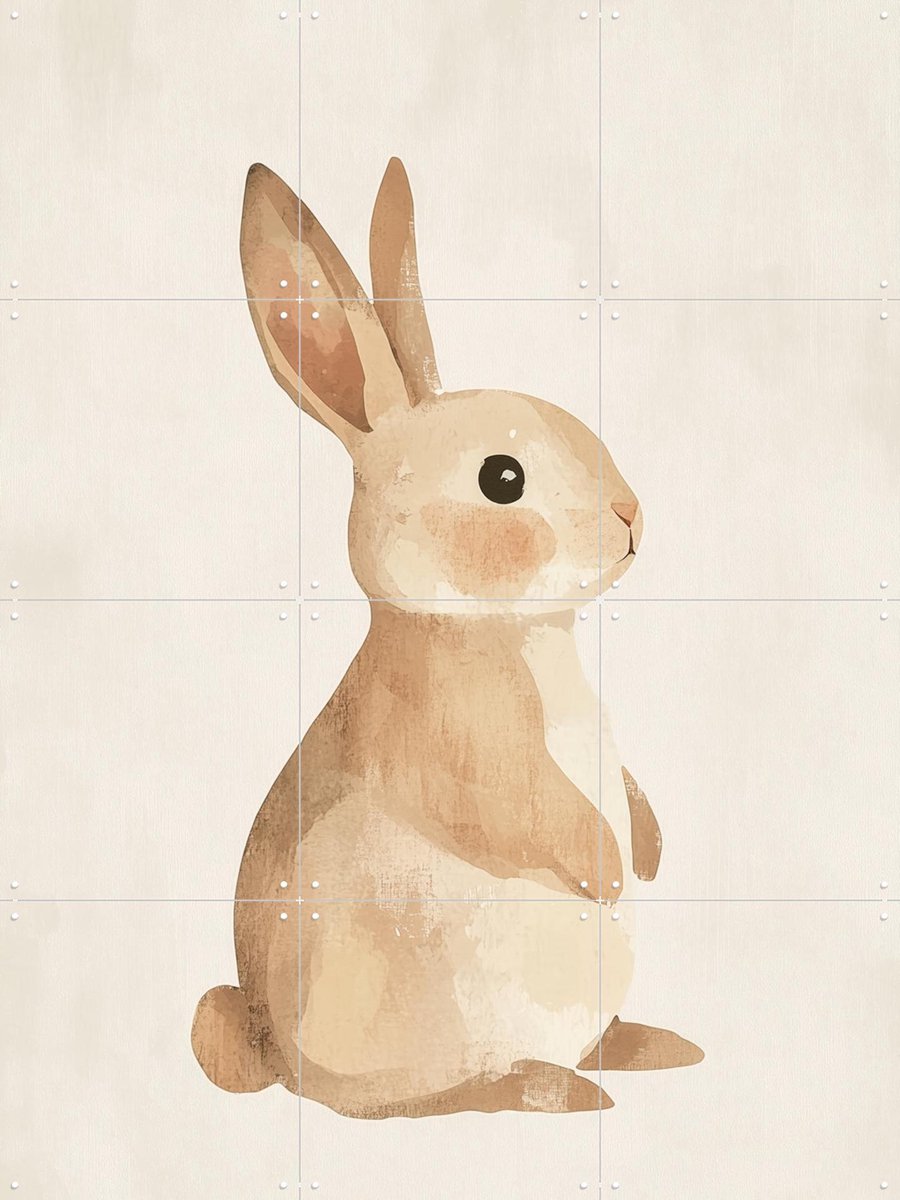 IXXI Little bunny, Treechild & Various - 60 x 80 cm - Gratis ophangtool - Grote wanddecoratie en posters - Illustraties, Aquarel, Speels, Babykamer