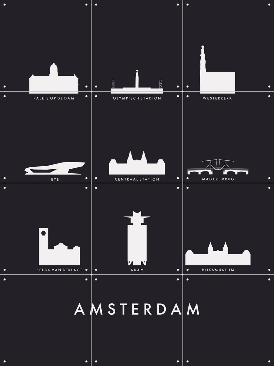 IXXI Amsterdam Architecture black, Kunst in Kaart - 60 x 80 cm - Gratis ophangtool - Grote wanddecoratie en posters - Grafisch Ontwerp, Minimalisme