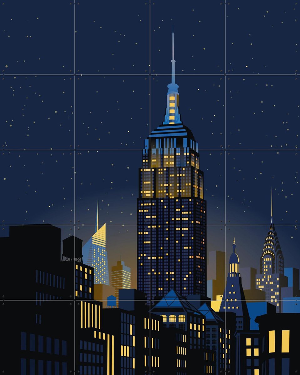 IXXI NYC - Manhattan by Night, Remko Heemskerk & Kunst in Kaart - 80 x 100 cm - Gratis ophangtool - Grote wanddecoratie en posters - Grafisch Ontwerp