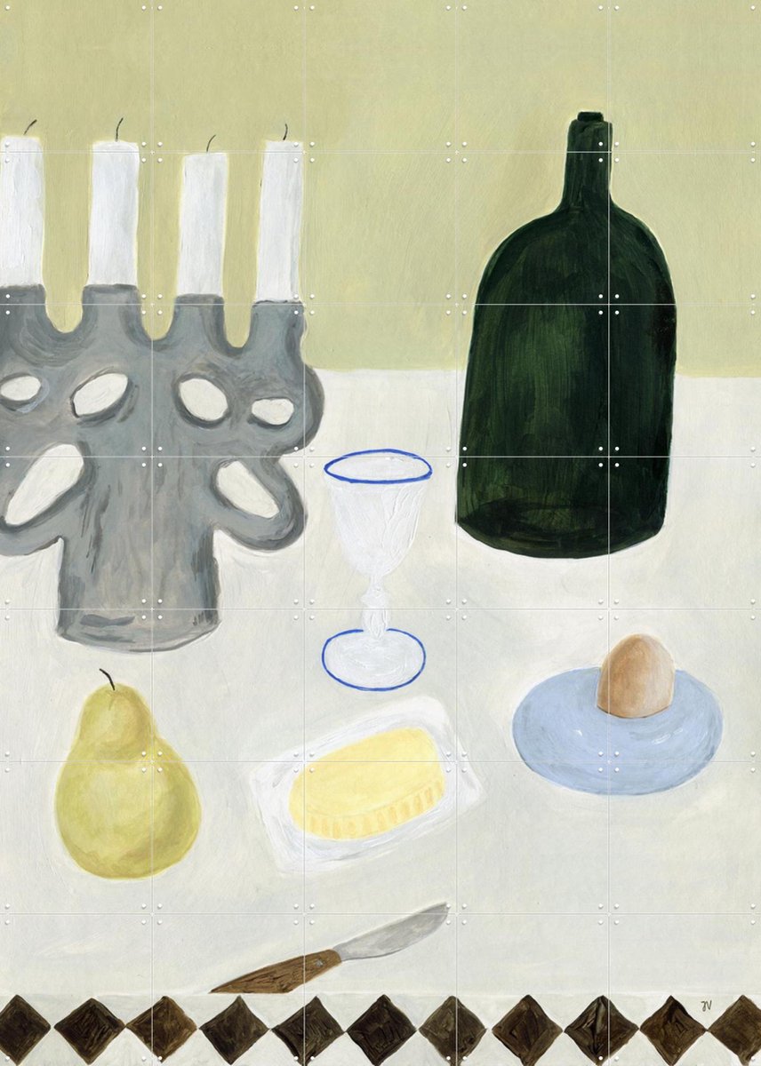 IXXI Petit-déjeuner, Isabelle Vandeplassche - 100 x 140 cm - Gratis ophangtool - Grote wanddecoratie en posters - Illustraties, Minimalisme, Keuken