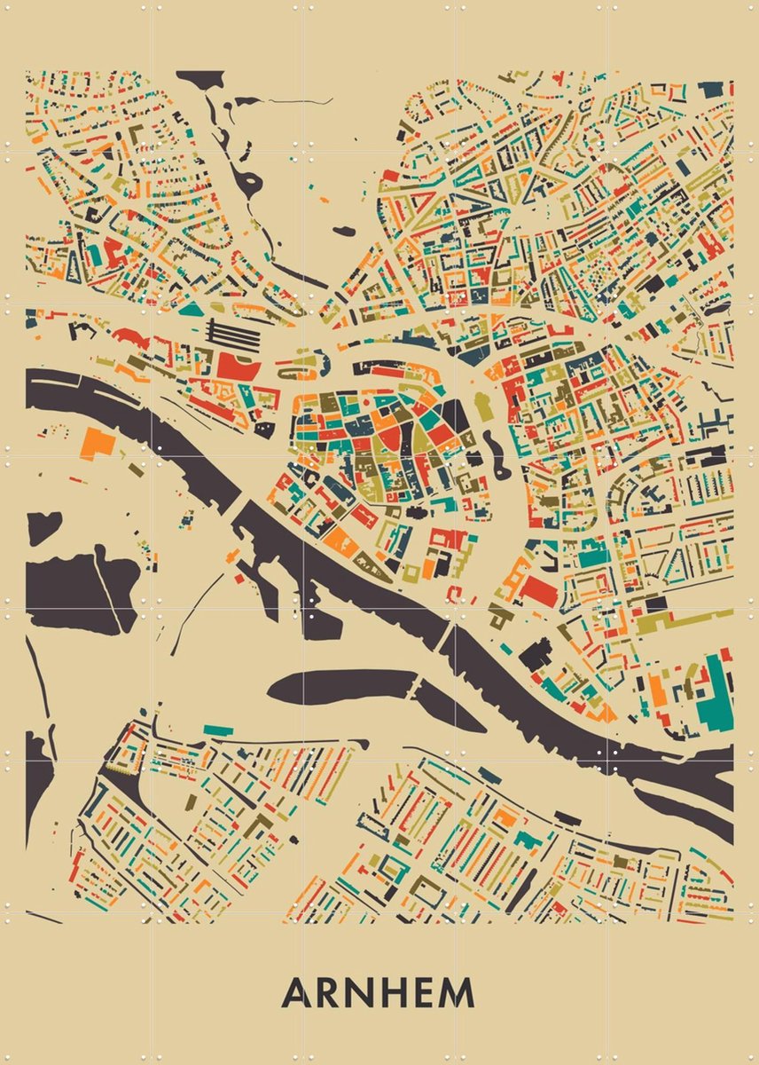 IXXI Arnhem Mosaic Map, Kunst in Kaart - 100 x 140 cm - Gratis ophangtool - Grote wanddecoratie en posters - Kleurrijk, Grafisch Ontwerp, Geometrische