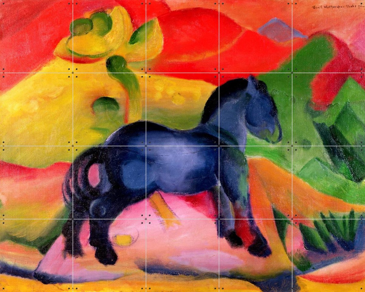 IXXI Little Blue Horse 1912, Franz Marc & Bridgeman Images - 100 x 80 cm - Gratis ophangtool - Grote wanddecoratie en posters - Abstract, Olieverf