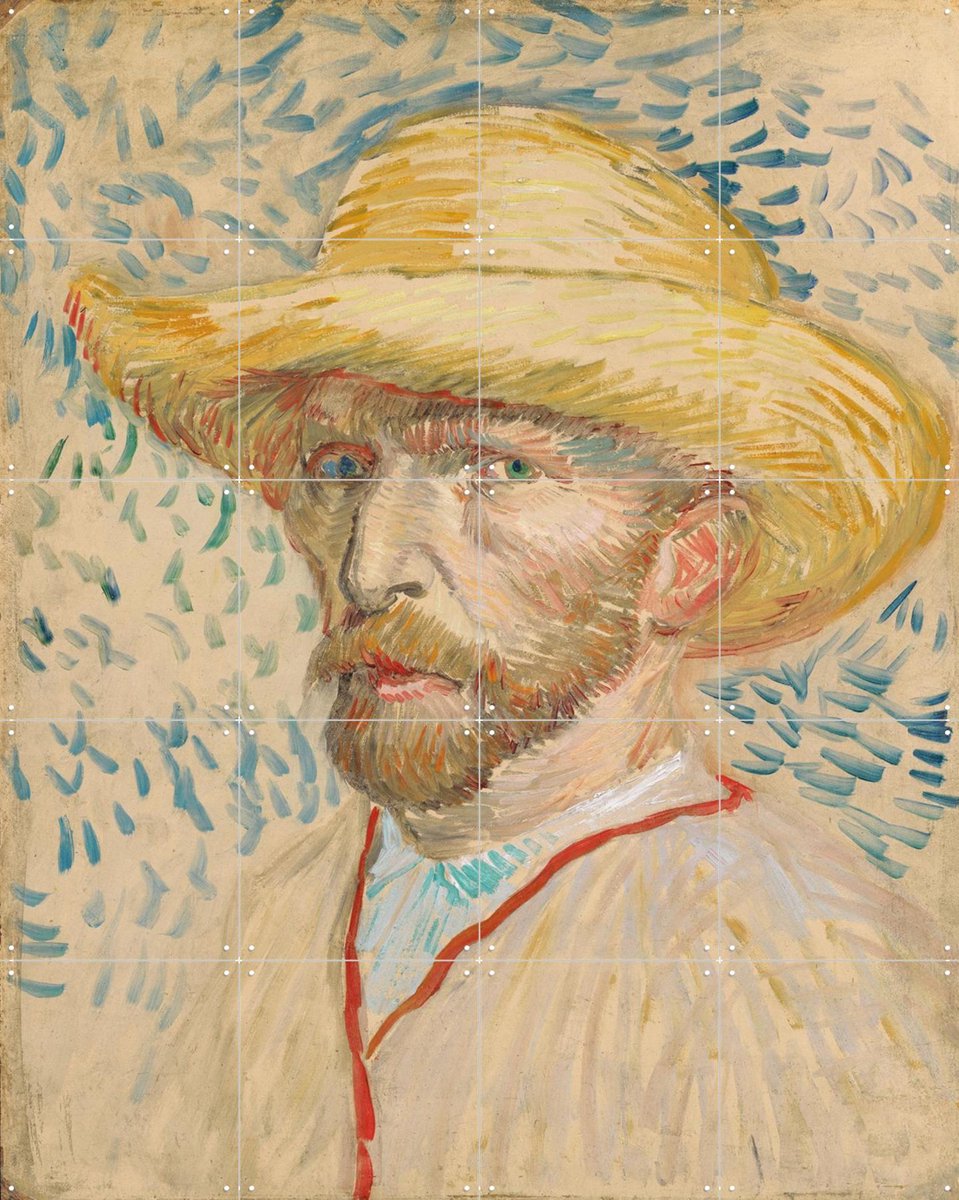 IXXI Zelfportret met strooien hoed (1887), Vincent van Gogh (1853 - 1890) & Van Gogh Museum - 80 x 100 cm - Gratis ophangtool - Grote wanddecoratie en