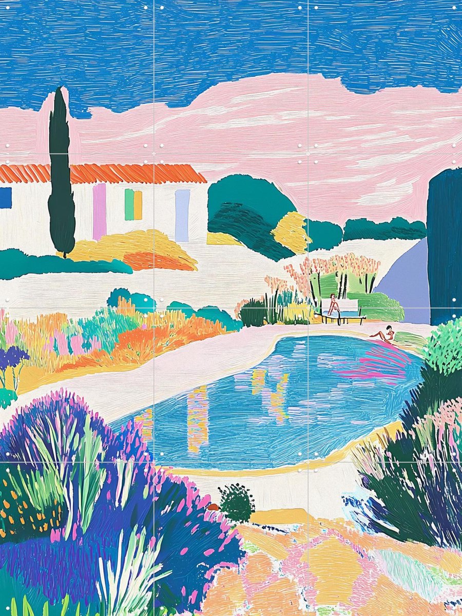 IXXI Zomerhuis, Artclaud - 60 x 80 cm - Gratis ophangtool - Grote wanddecoratie en posters - Abstract, Postimpressionisme, Kleurrijk, Illustraties