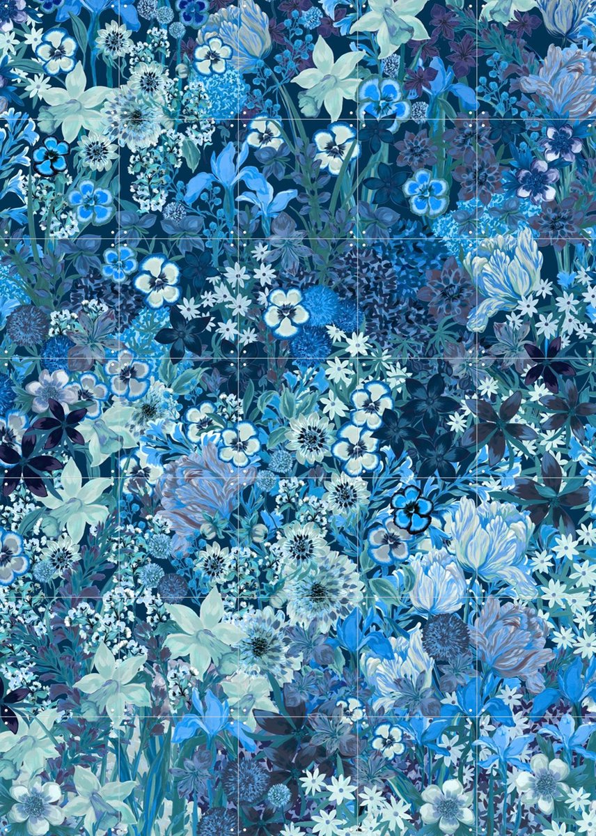 IXXI My Dream Garden Royal Blue, Marylène Madou - 100 x 140 cm - Gratis ophangtool - Grote wanddecoratie en posters - Illustraties, Woonkamer