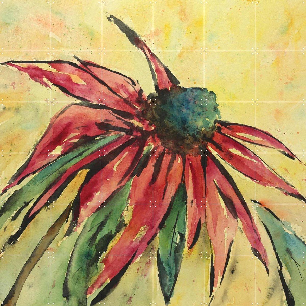 IXXI The Red Wild Flower, Natalie Bruns - 120 x 120 cm - Gratis ophangtool - Grote wanddecoratie en posters - Aquarel, Kleurrijk, Impressionisme