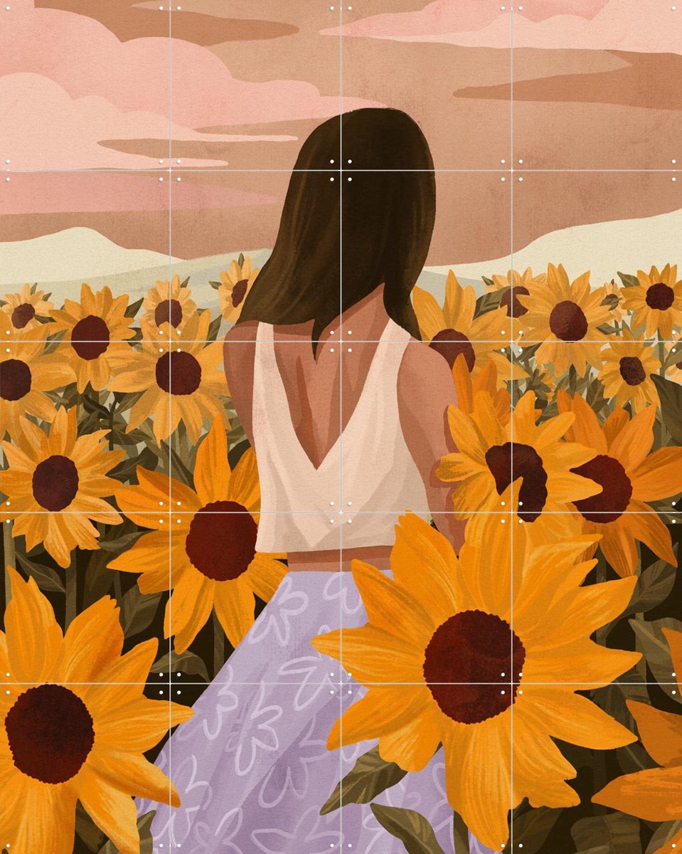 IXXI Collecting Sunshine, Goed Blauw - 80 x 100 cm - Gratis ophangtool - Grote wanddecoratie en posters - Speels, Illustraties, Digitale Kunst