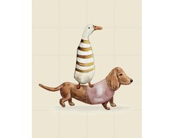 IXXI Teckel - pink, Irene Jelier - 80 x 100 cm - Grote wanddecoratie en posters - Speels, Cartoonesk, Illustraties, Woonkamer, Kinderkamer, Kinderen
