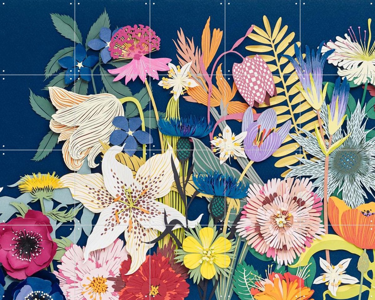 IXXI Flowers, Geertje Aalders & Rijksmuseum 2.0 - 100 x 80 cm - Gratis ophangtool - Grote wanddecoratie en posters - Kleurrijk, Collage, Speels