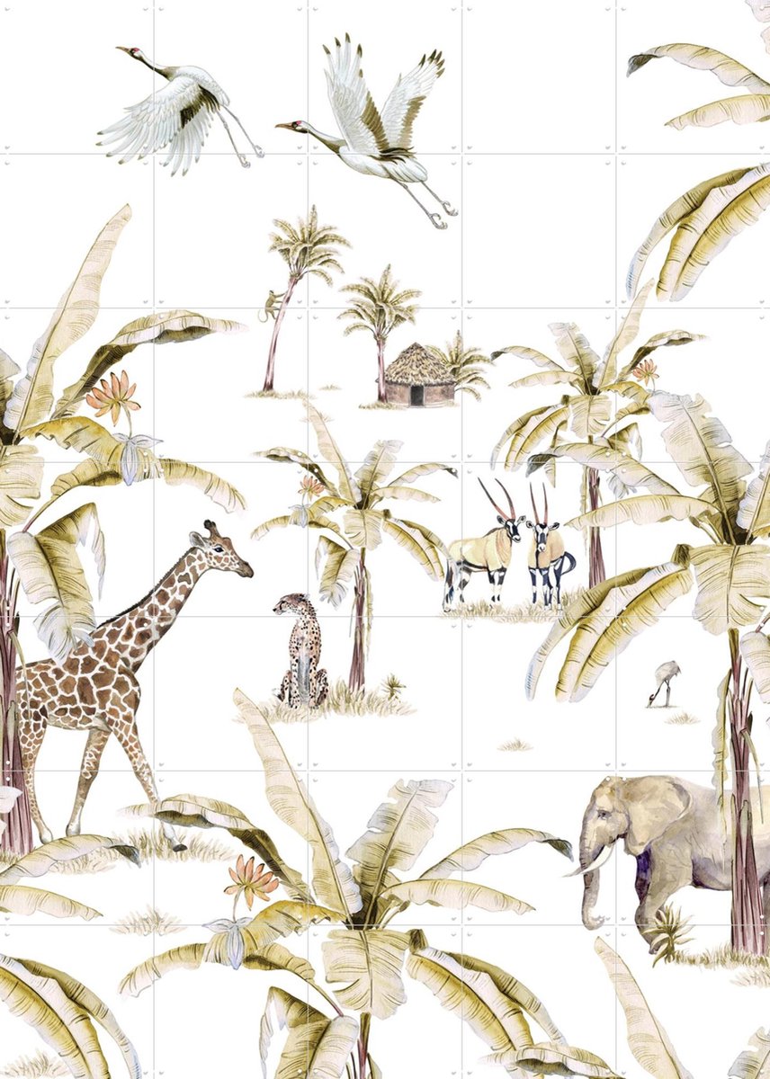IXXI African Safari Sunset, Creative Lab Amsterdam - 100 x 140 cm - Gratis ophangtool - Grote wanddecoratie en posters - Aquarel, Illustraties