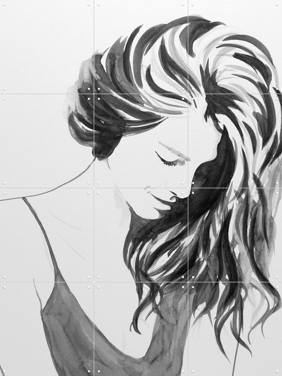 IXXI For a while she looks aways, Natalie Bruns - 60 x 80 cm - Gratis ophangtool - Grote wanddecoratie en posters - Line art, Illustraties