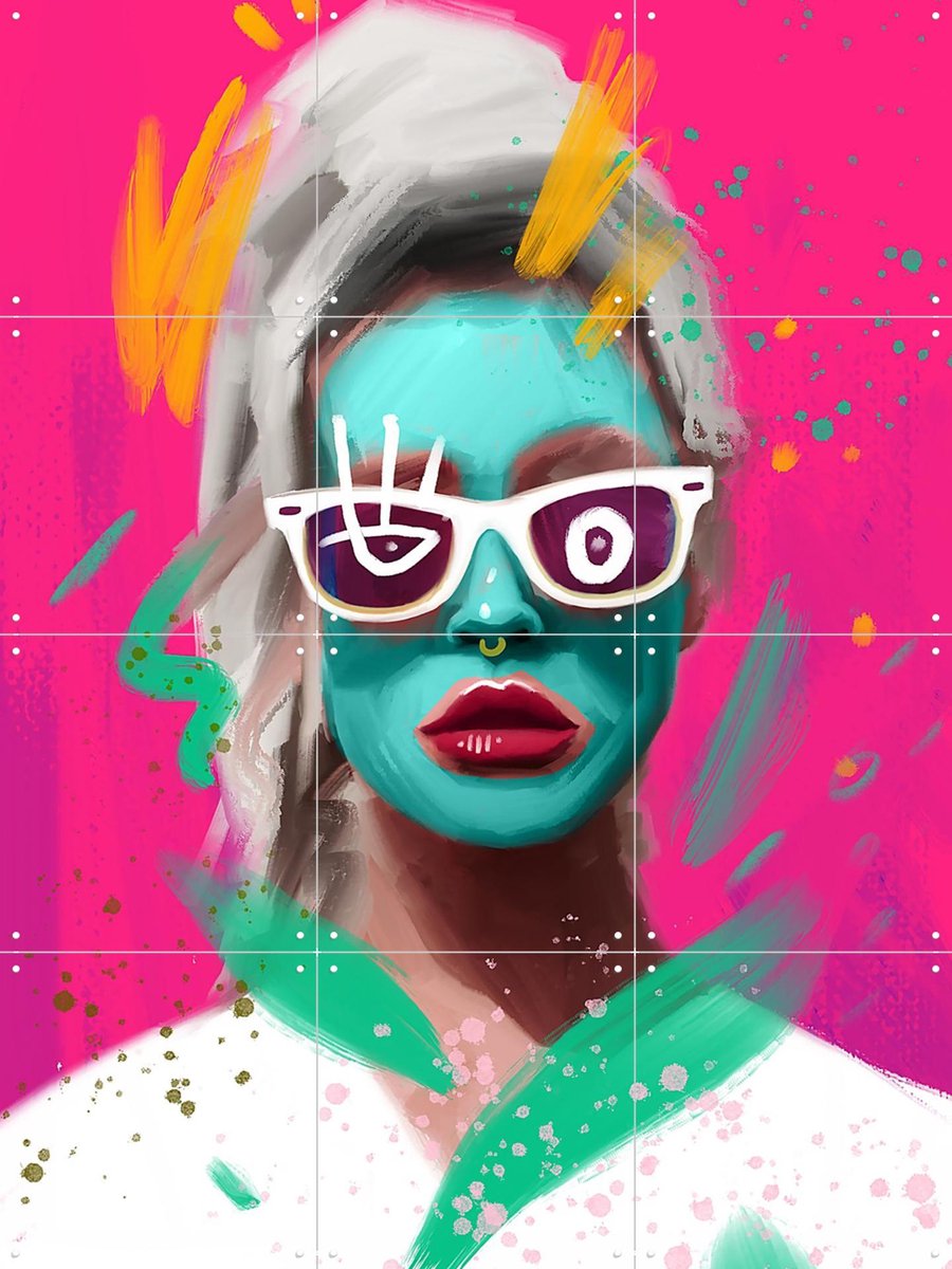 IXXI Homespa, Pop-art by Tadej - 60 x 80 cm - Gratis ophangtool - Grote wanddecoratie en posters - Digitale Kunst, Kleurrijk, Illustraties, Pop art
