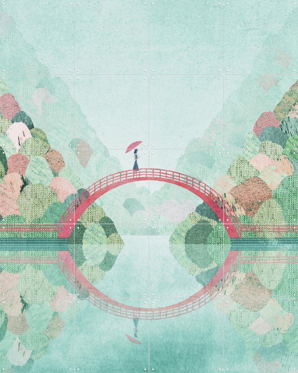 IXXI Girl on a Bridge, Henry Rivers - 80 x 100 cm - Gratis ophangtool - Grote wanddecoratie en posters - Minimalisme, Kleurrijk, Illustraties