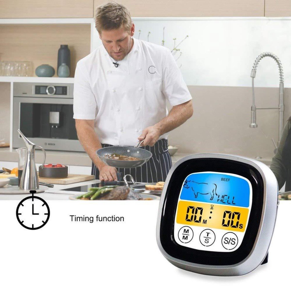 Digitale Vlees- & Oventhermometer met Lange Sonde - Groot LCD Touchscreen, Timer, Direct Afleesbaar, Ideaal voor Oven, BBQ, Bakken & Grillen — cadeau in Kookcadeaus - foto 4
