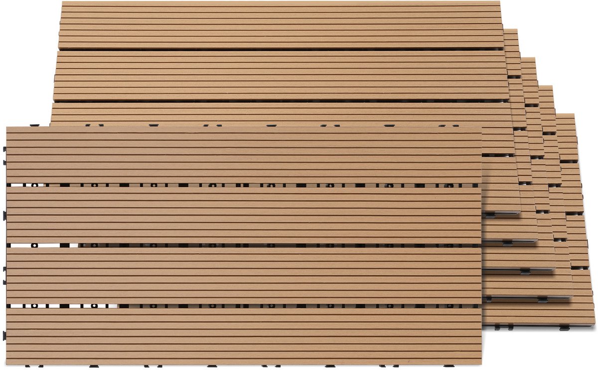 24x Kliktegels WPC voor tuin en terras, vormvast en onderhoudsarm, 30x60 cm Teak