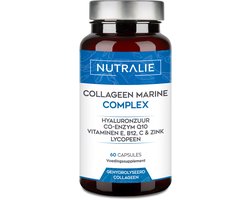 Nutralie Marien Collageen - 60 Capsules - Huid, Haar & Nagels Supplementen - Mannen en Vrouwen - Gehydrolyseerd Collageen, Hyaluronzuur, Q10, Vitamines C & E