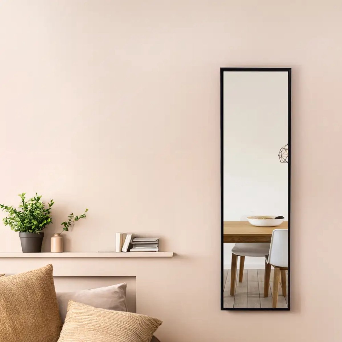 Houten Wandspiegel Zwart - Spiegel Rechthoek - Zwart - Spiegel Houten Lijst - 35x115 cm