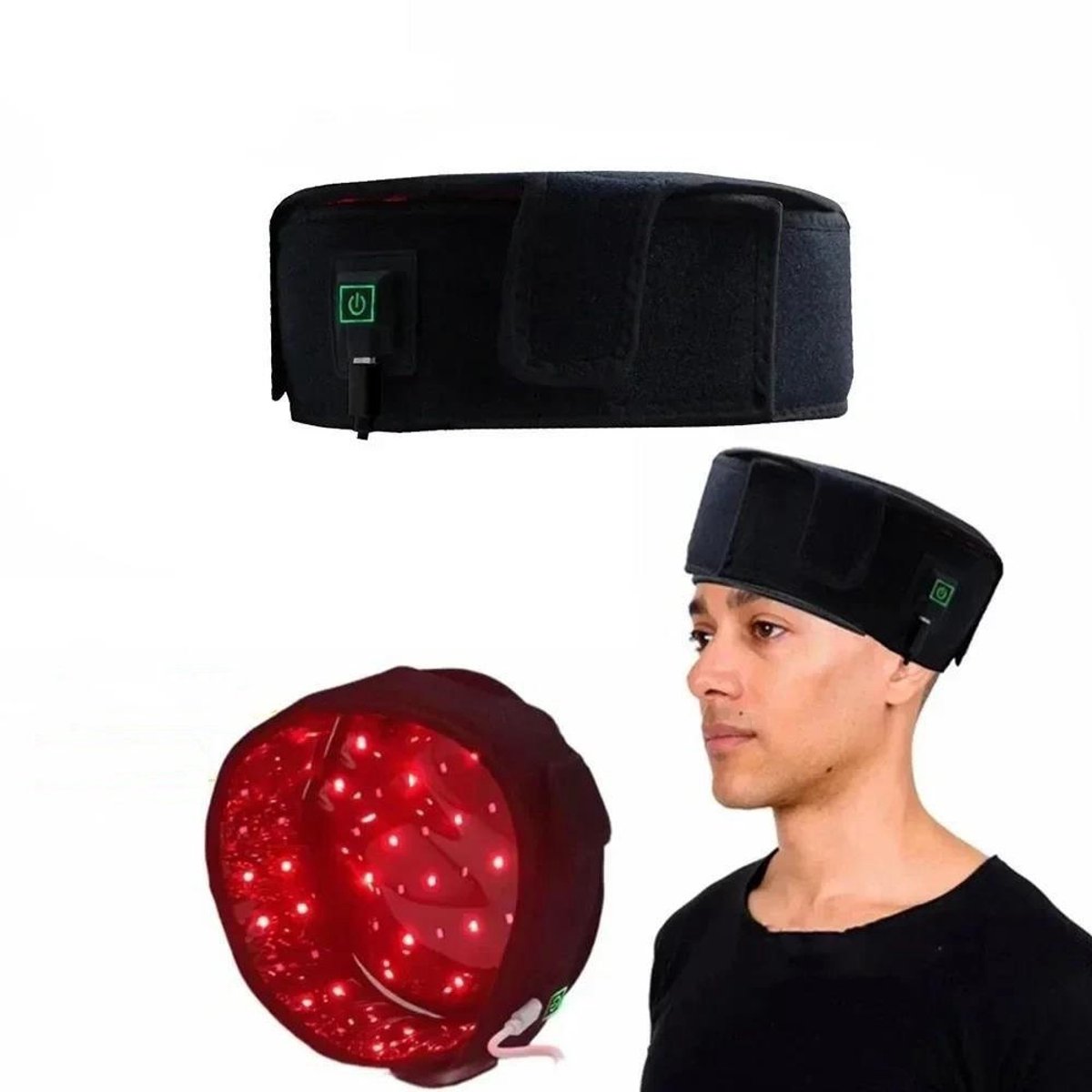 Roodlicht haarmassageapparaat - 660 nm en 880 nm nabij-infrarood - zwart - Brawdress