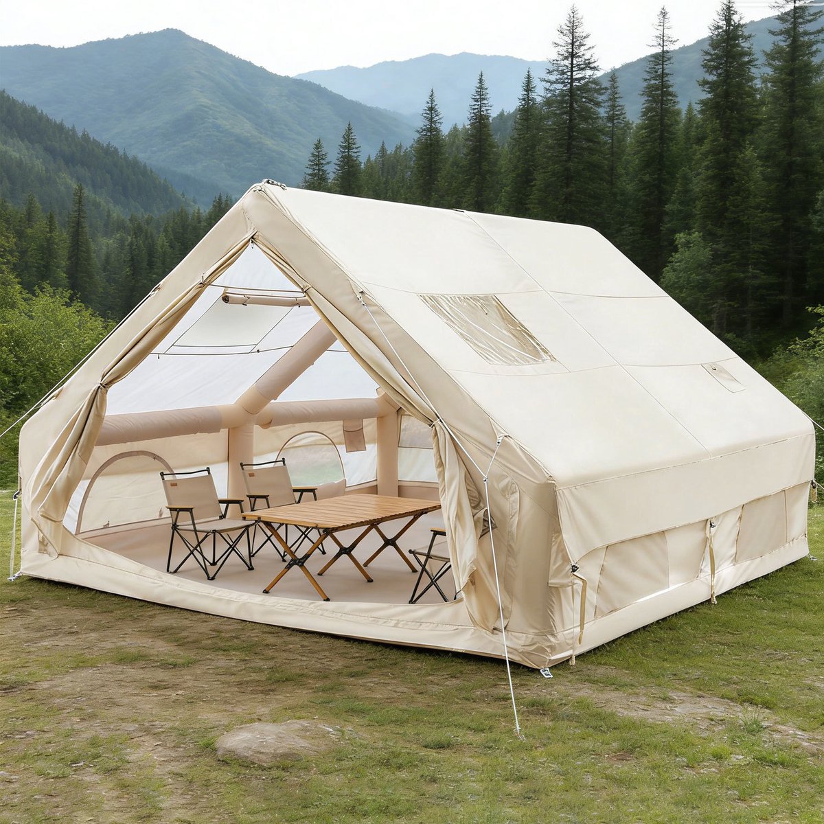 opblaasbare tent opblaasbare glamping tent Waterdicht Tot 6-8 personen Beige Camping, Tuin, Glamping 300x400x210cm – foto 8