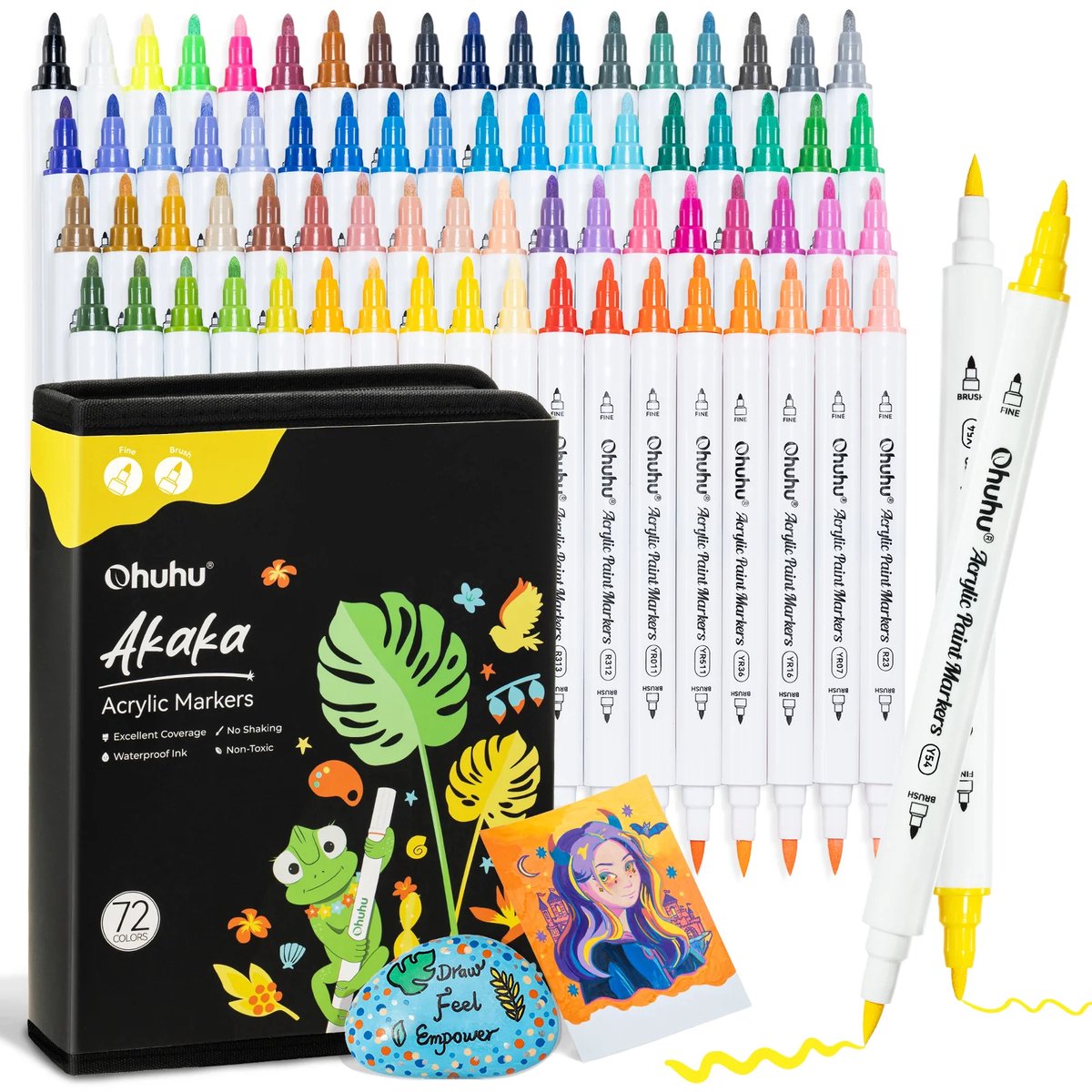 Ohuhu - Akaka Brush & Fine - Dual Nib Acrylic Paint Markers - Cotton-core - 72 kleuren