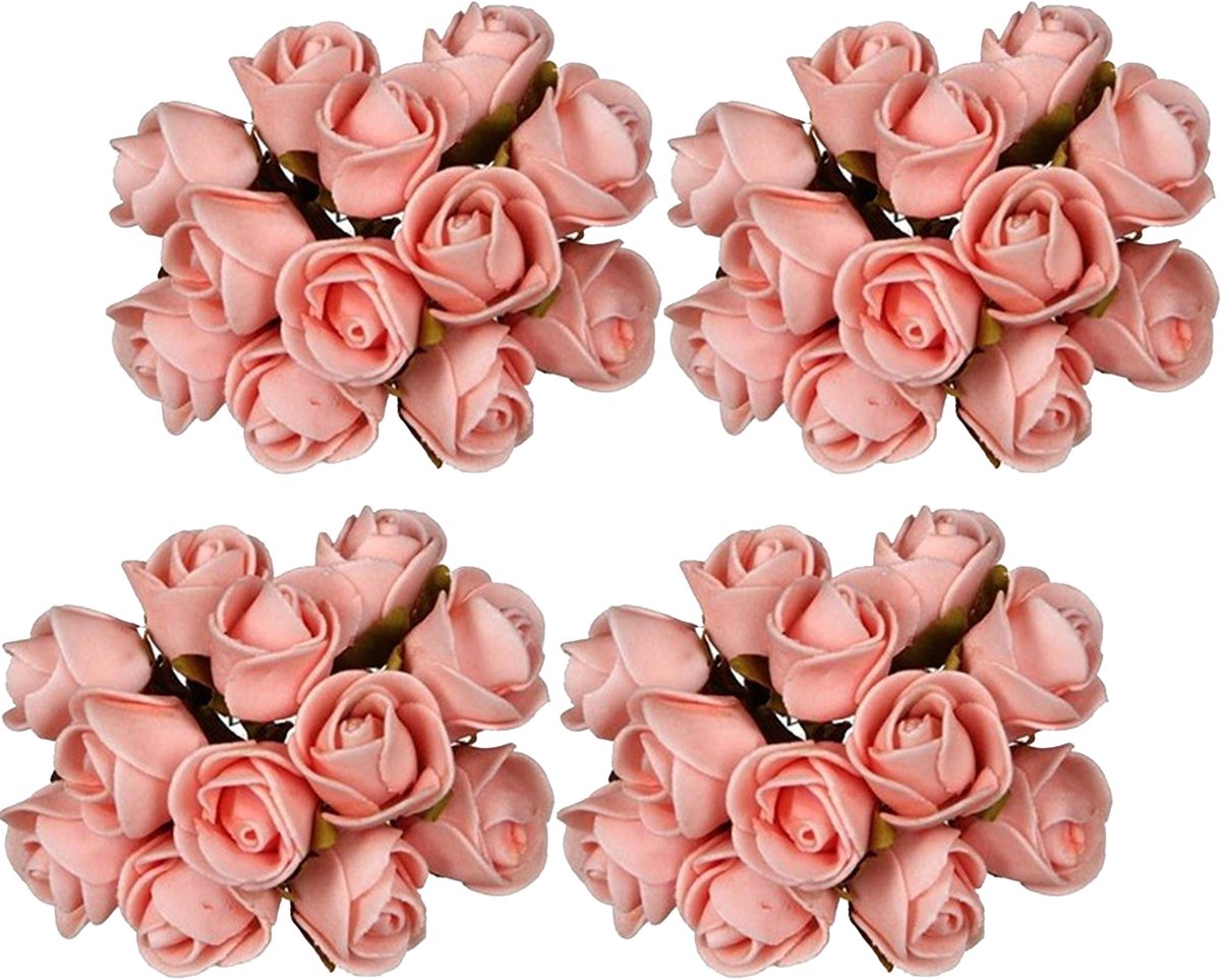 Ideas4seasons Decoratie roosjes foam - 10x - bosje van 12 - lichtroze - Dia 2 cm - hobby/DIY bloemetjes