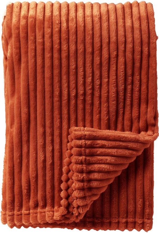 Dutch Decor - MARTHY - plaid 140x180 cm - ribfluweel - gerecycled - Potters Clay - oranje