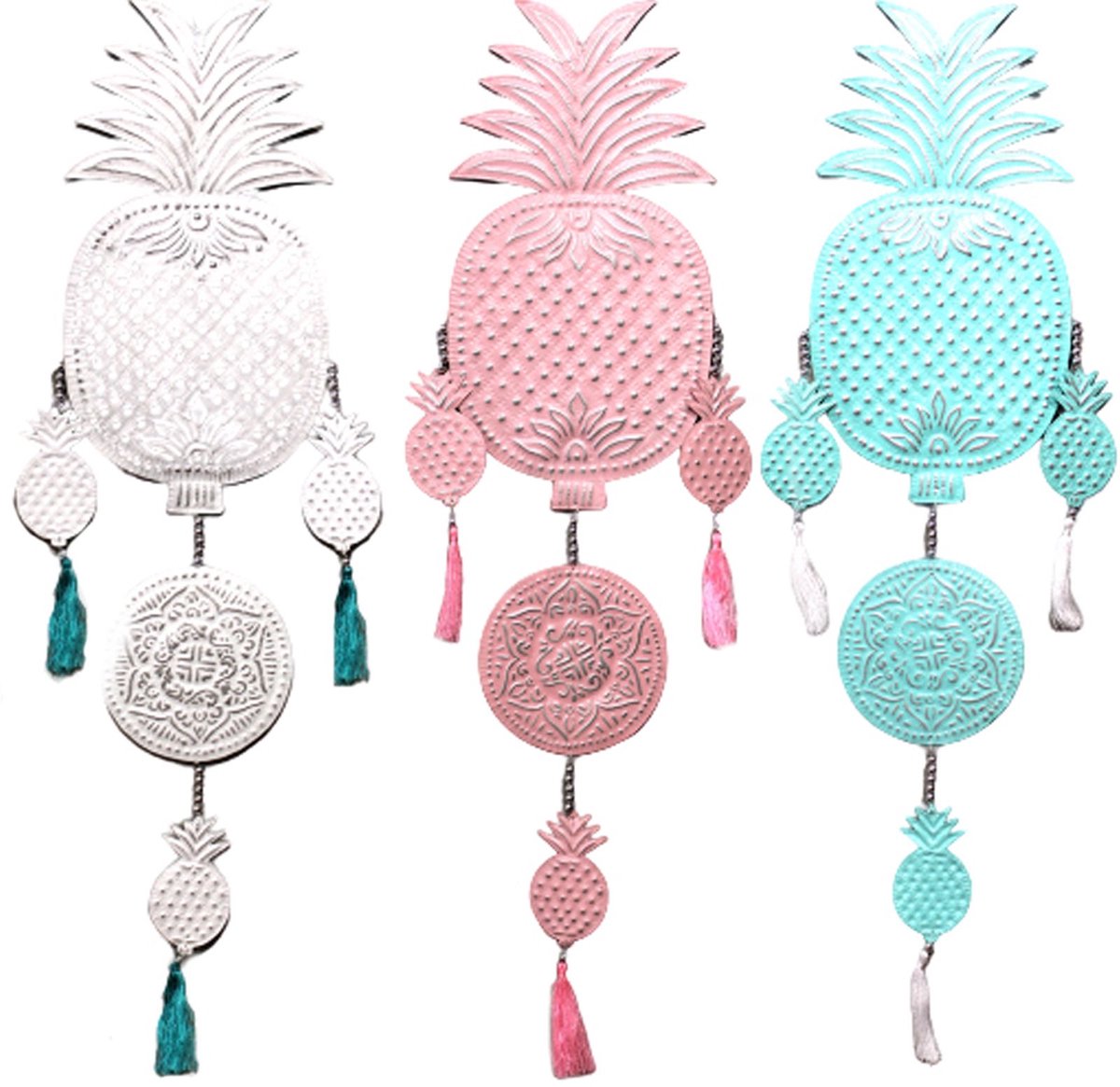 3 x Aluminium Mobiel - Wandecoratie - Ananas - Roze - Handgemaakt - 70x1x30cm