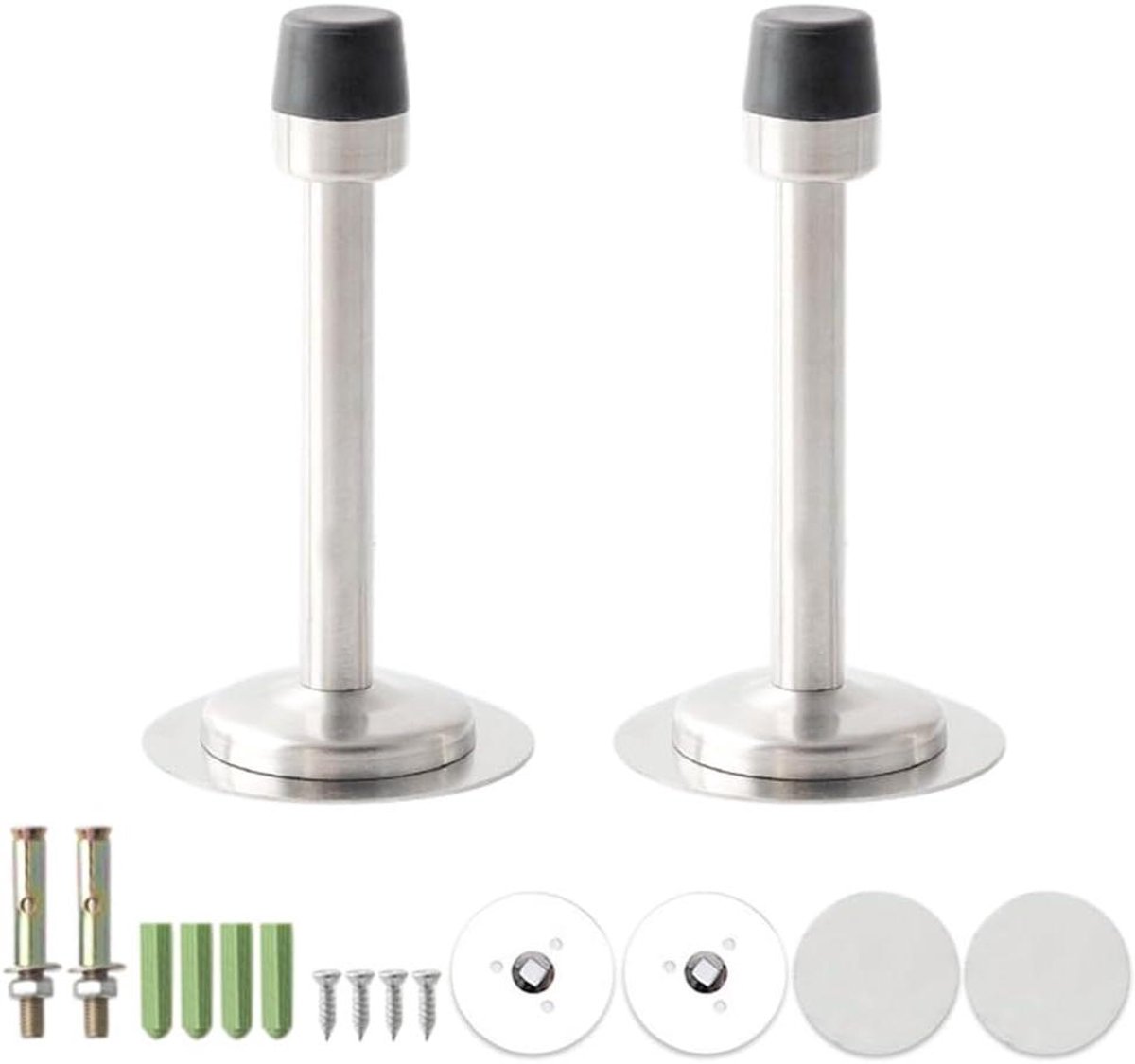 Allecto- Deurstopper voor wandmontage - Rubber buffer - Zilver - 2 stuks - Geschikt voor deuren - Heavy Duty - RVS - Deurstop 105mm.